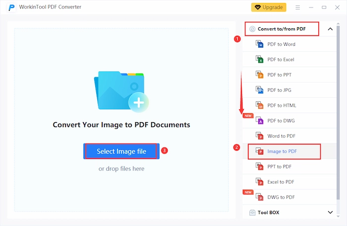 select image to pdf in workintool