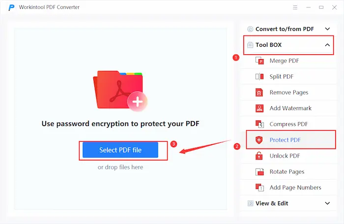 select protect pdf in workintool