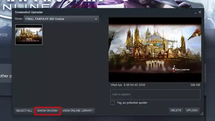 steam screenshot folder show on disk