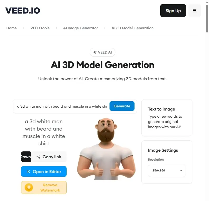 ai 3d chracter generator veed io