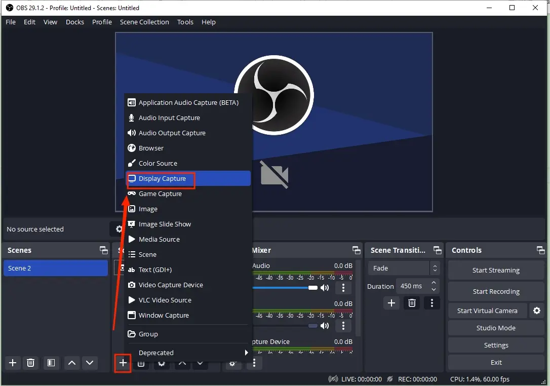 choose dispaly capture in obs