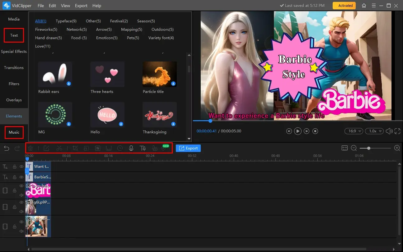 how to create a barbie style video in workintool vidclipper add text music
