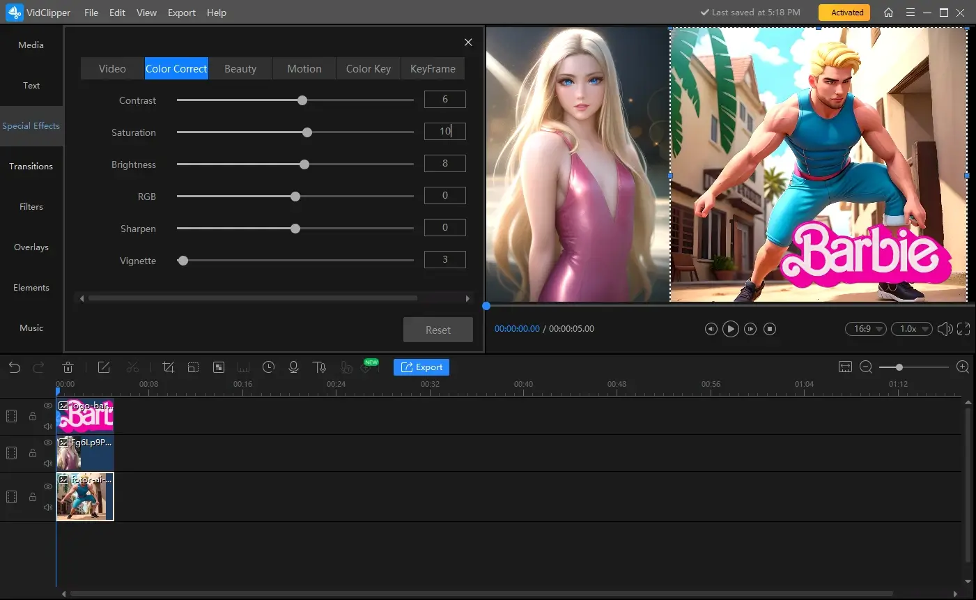 how to create a barbie style video in workintool vidclipper color correct