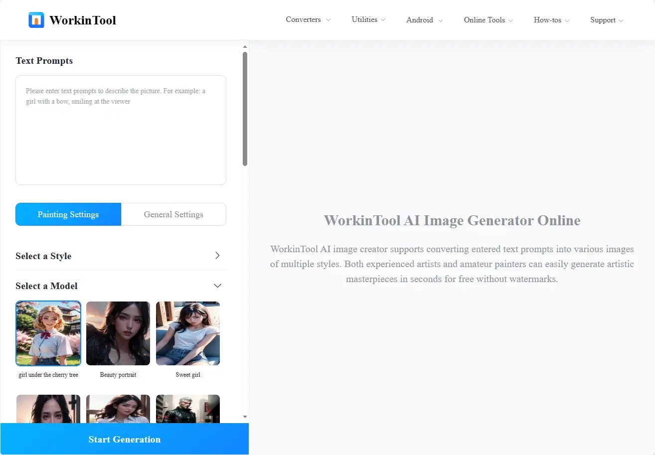 how to generate an ai profile picture by workintool online ai image generator