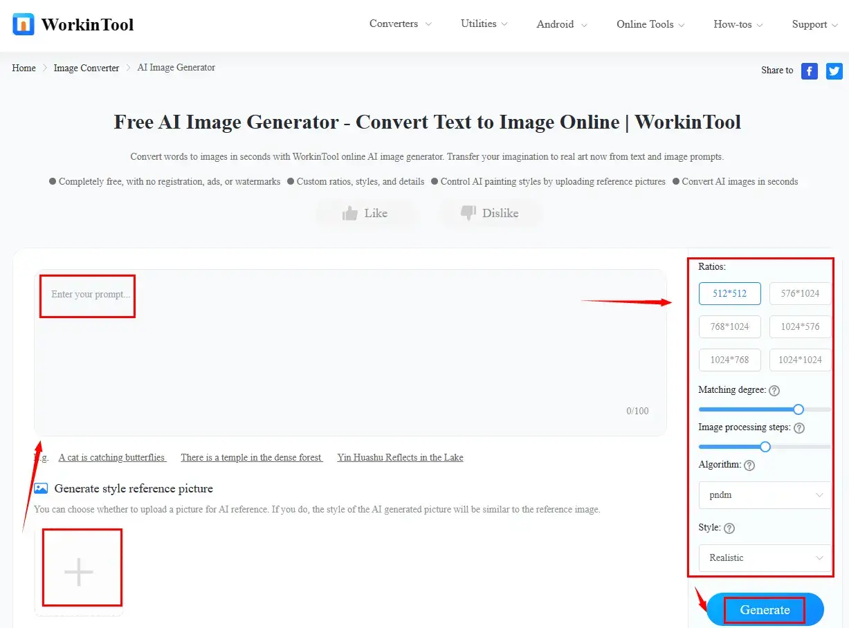how to make ai pcitures of yourself online with workintool online ai image generator