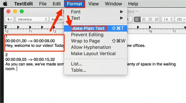 how to make an srt file for videos on mac In textedit