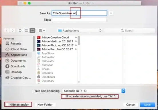 how to make an srt file for videos on mac with textedit