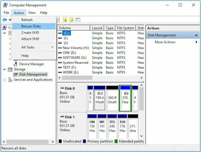 rescan disks disk management