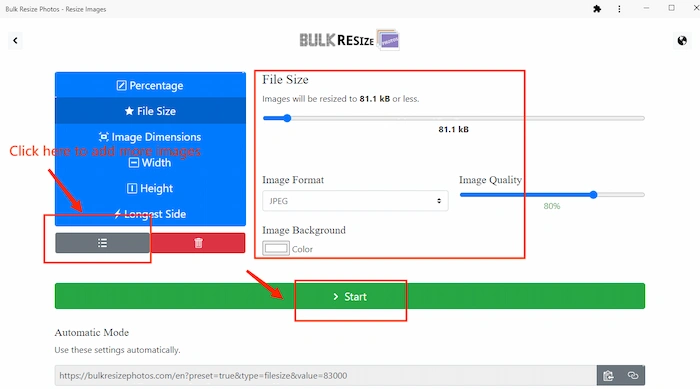 adjust the file size and format