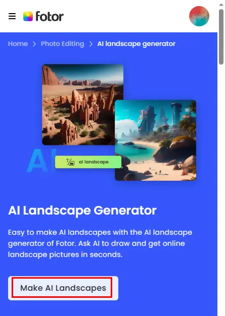 ai landscape generator fotor online