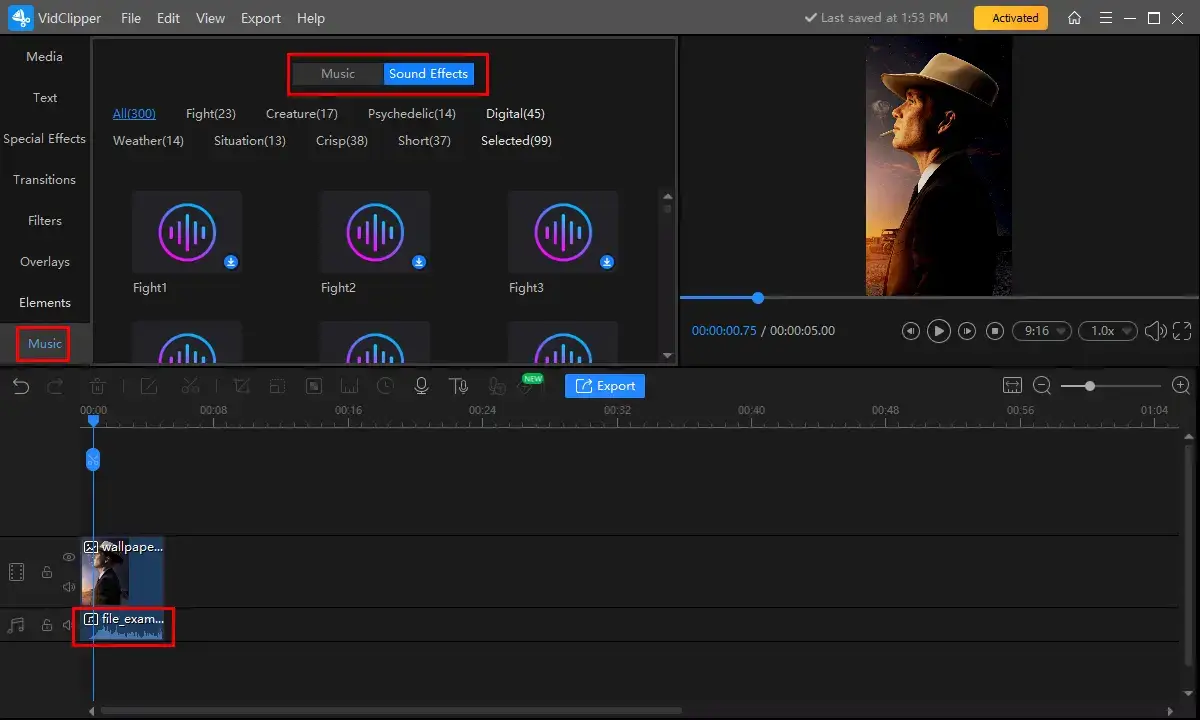 how to make a video look like oppenheimer movie using workintool vidclipper music sound effects