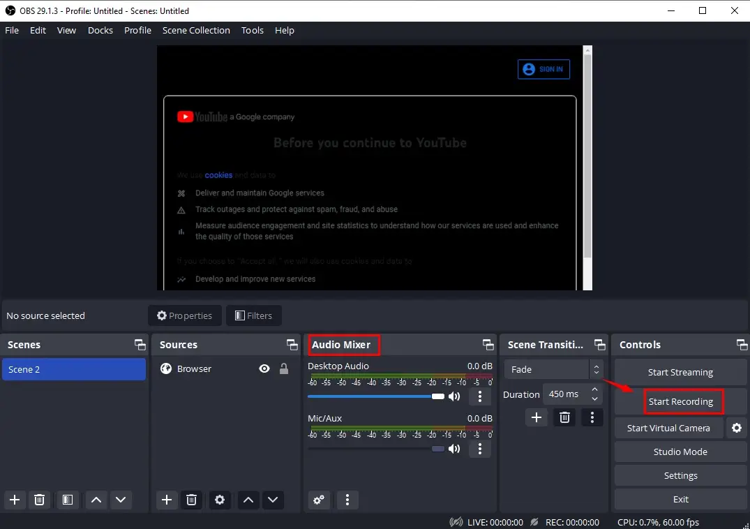 how to record youtube shorts on mac via obs 2