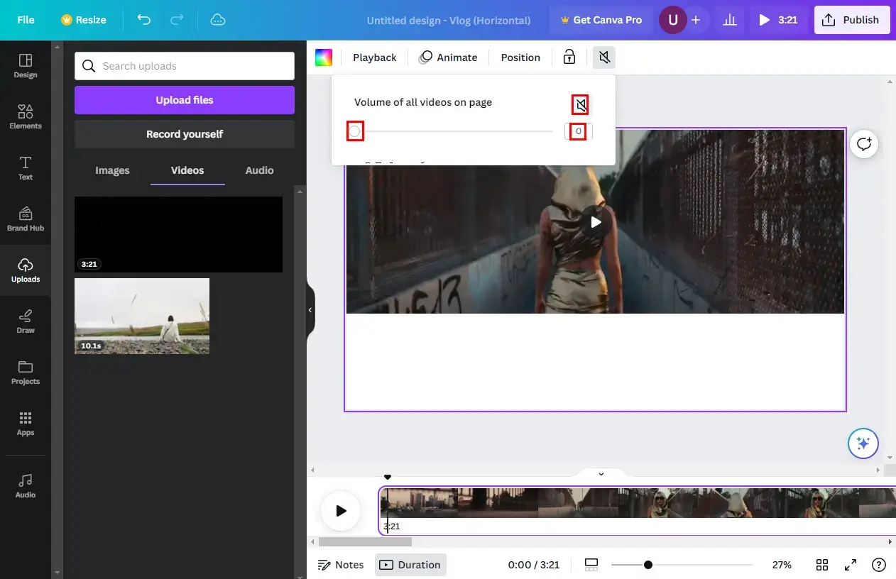 how to remove audio from canva video in canva mute video 3