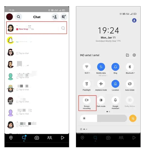 how to screen record on snapchat on android