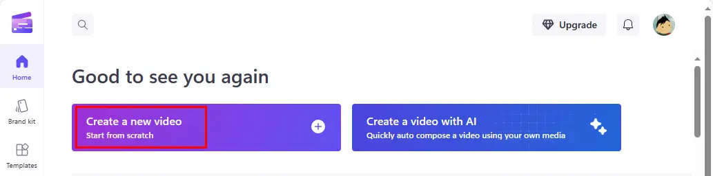 choose create a new video in clipchamp