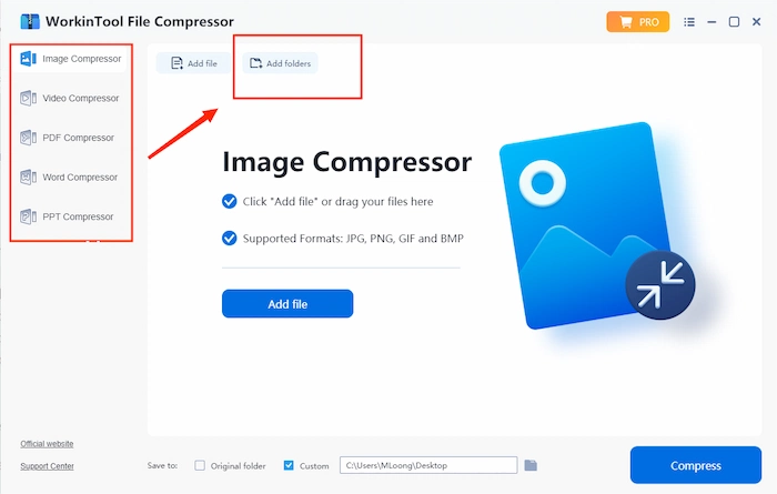 how to compress a folder workintool