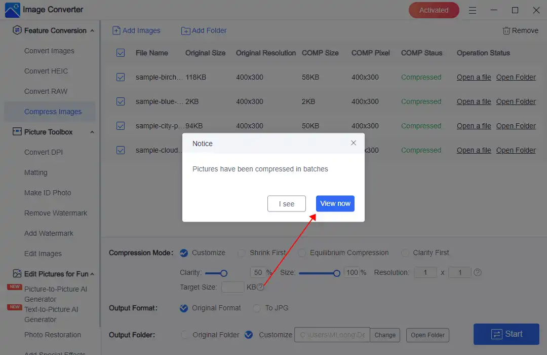 how to compress a jpeg workintool step 3