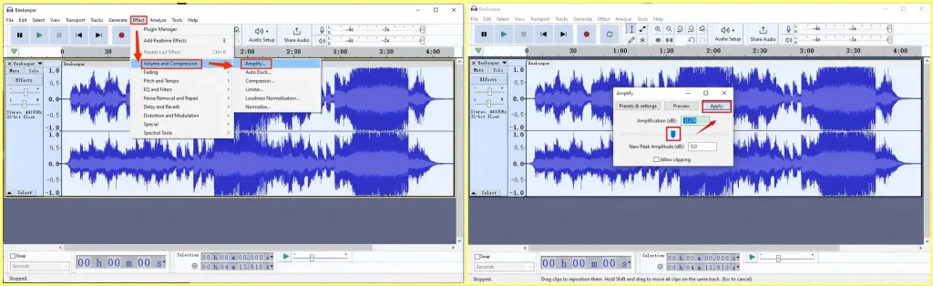how to increase audio volume in audacity effect