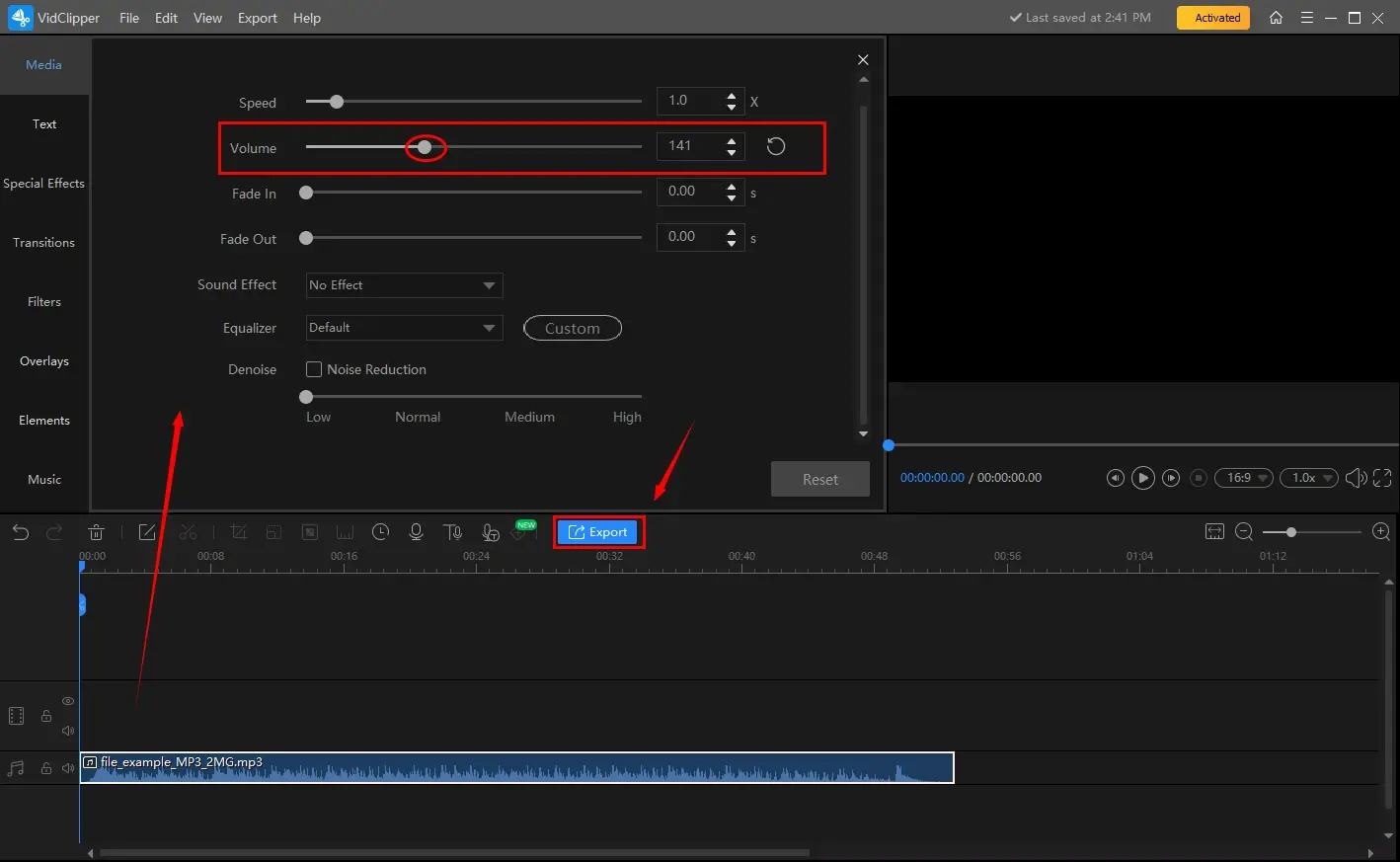 how to increase audio volume in workintool vidclipper