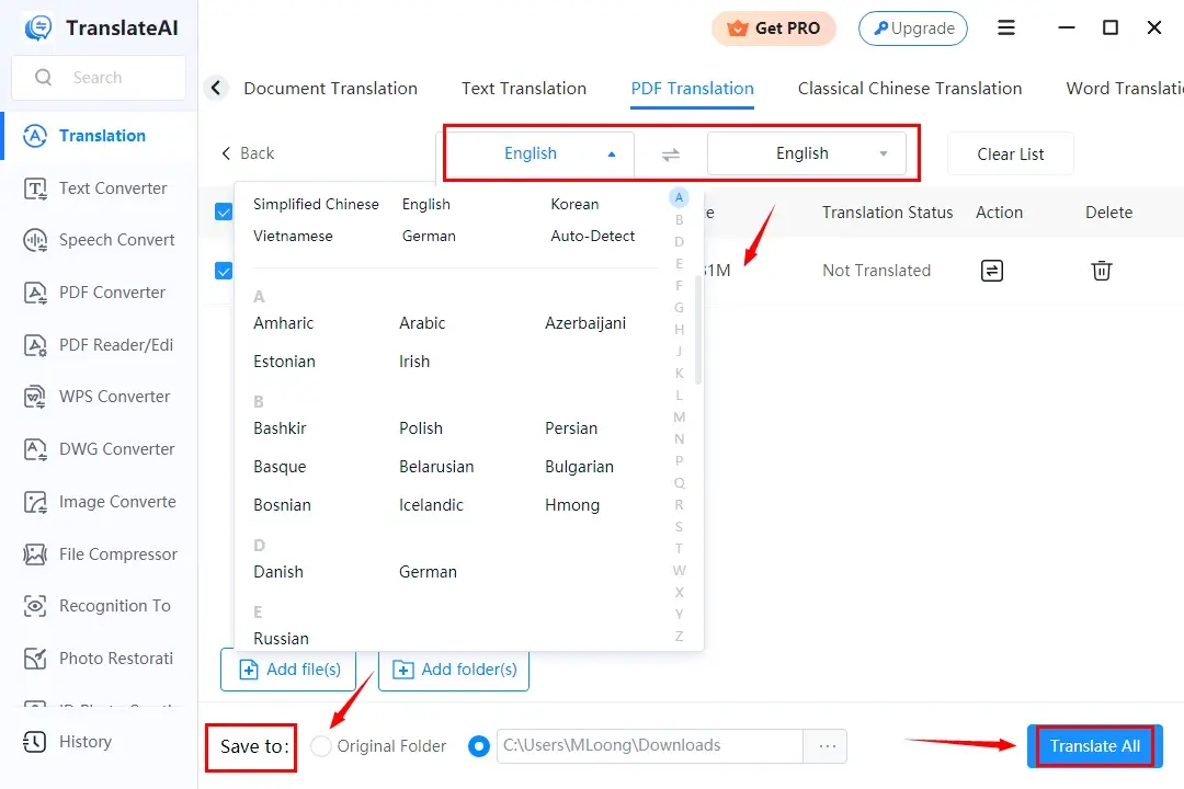 how to translate a pdf to english on windows via workintool translateai 2