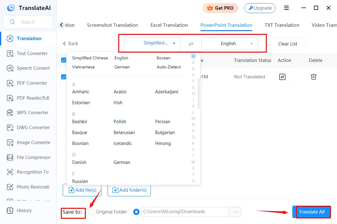 how to translate a powerpoint on windows in translateai