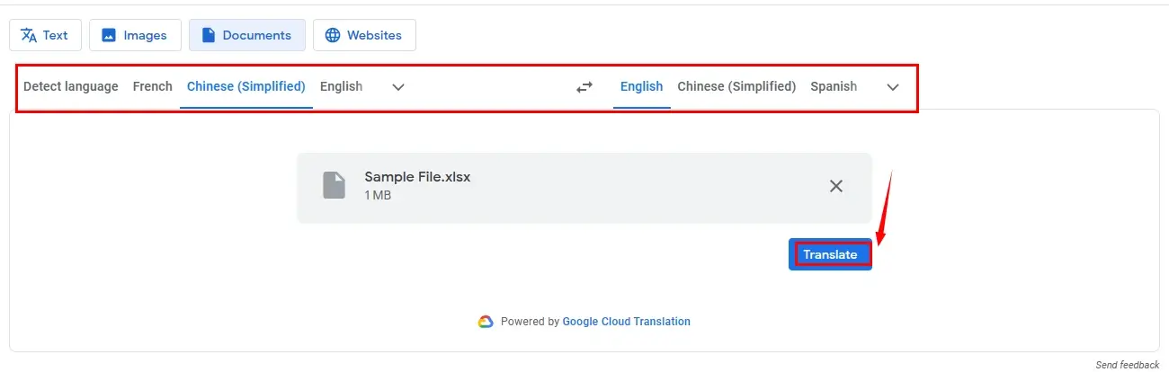 translate excel file to english in google translate