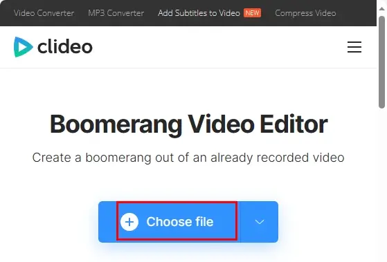 upload a file in clideo boomerang video editor