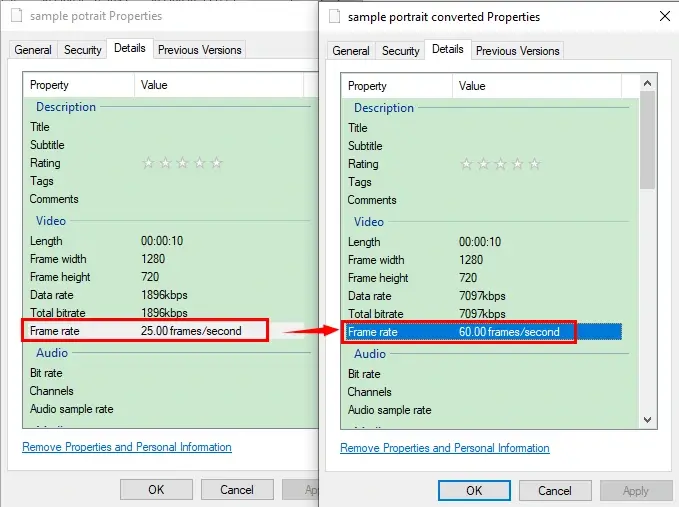 video frame rate comparison 25 fps to 60 fps