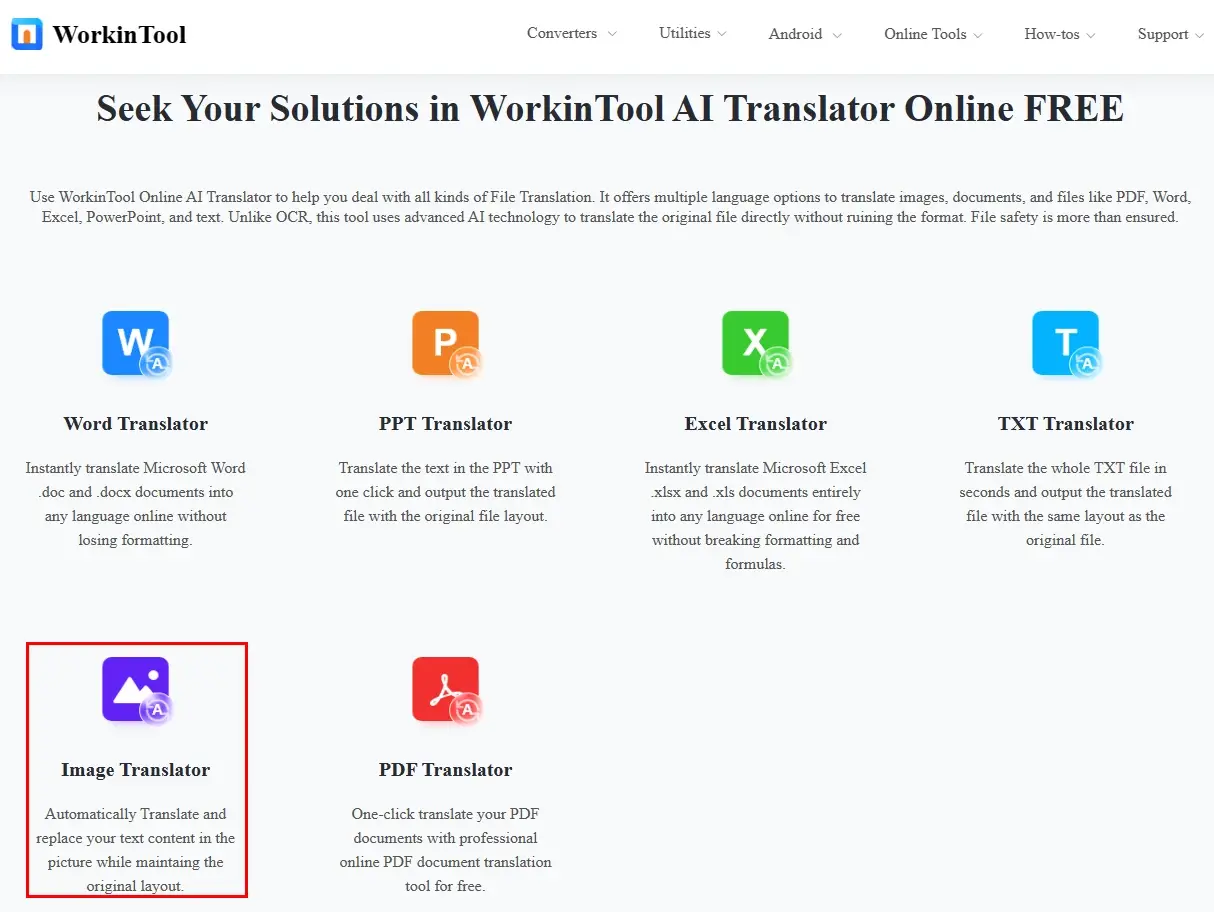 choose image translator in workintool online document translators