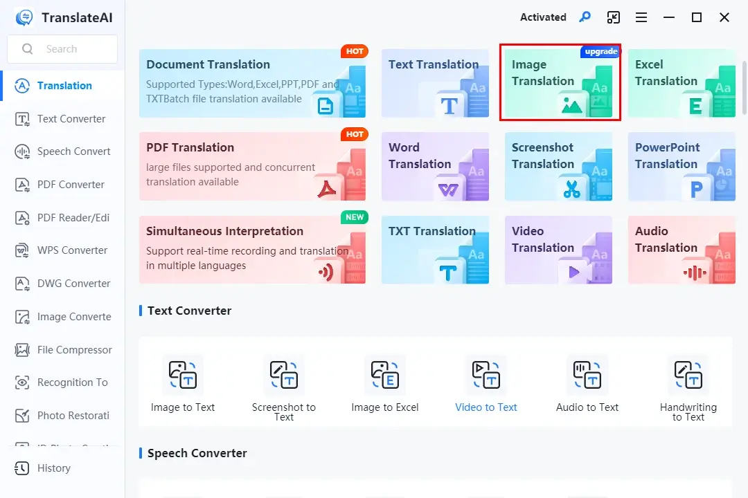 choose image translator in workintool translateai