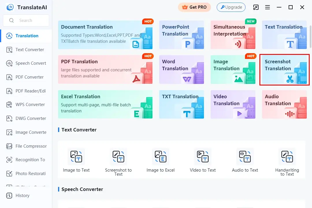 choose screenshot translation in workintool translateai