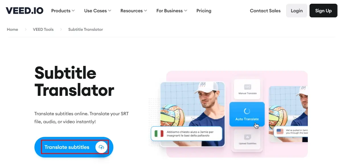 click translate subtitles on subtitle translator of veed io