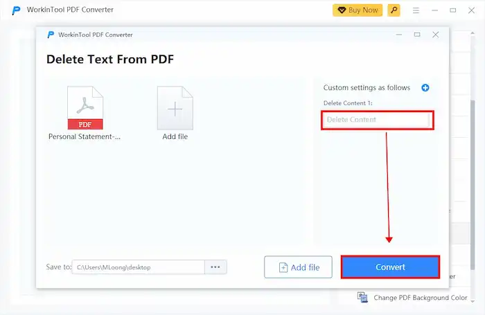 delete text from pdf