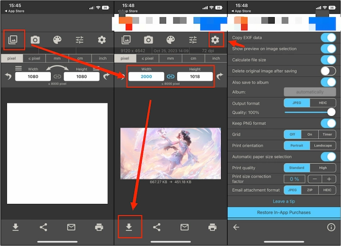 how to change the resolution of a picture iphone