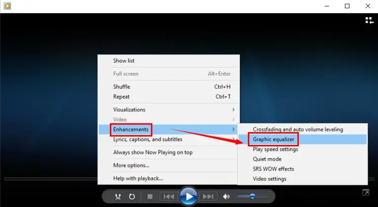 how to equalize audio in windows media player 2