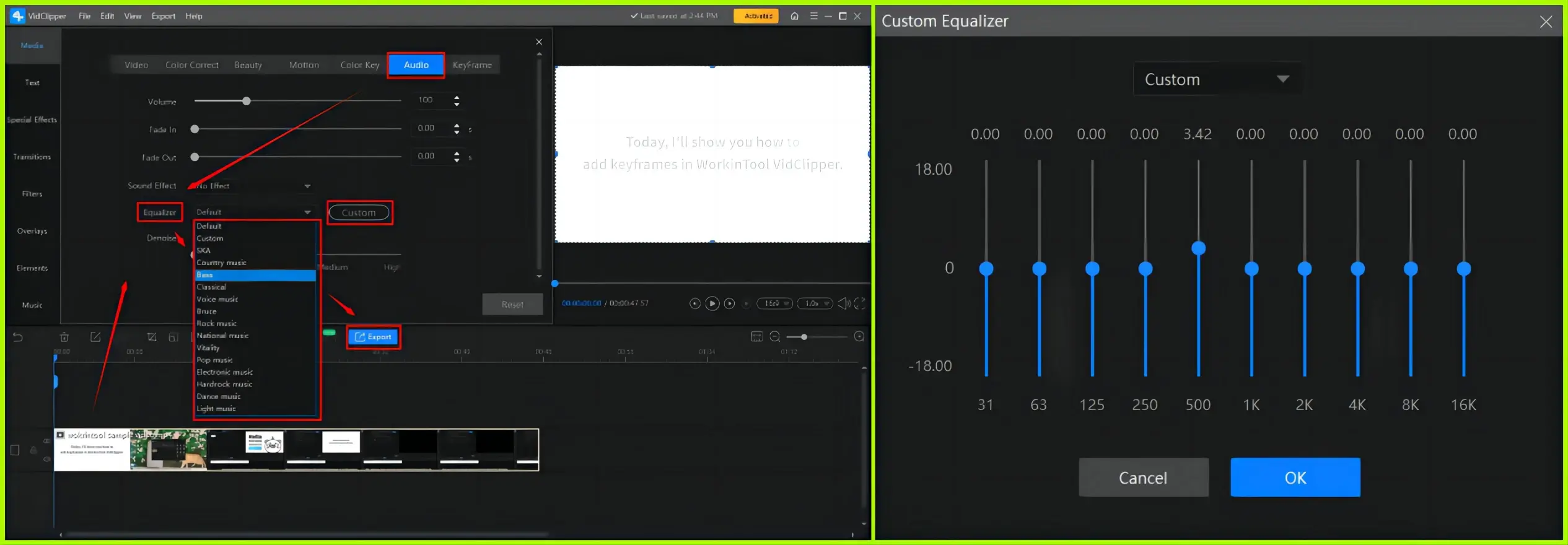 how to equalize audio of a video on windows with workintool vidclipper