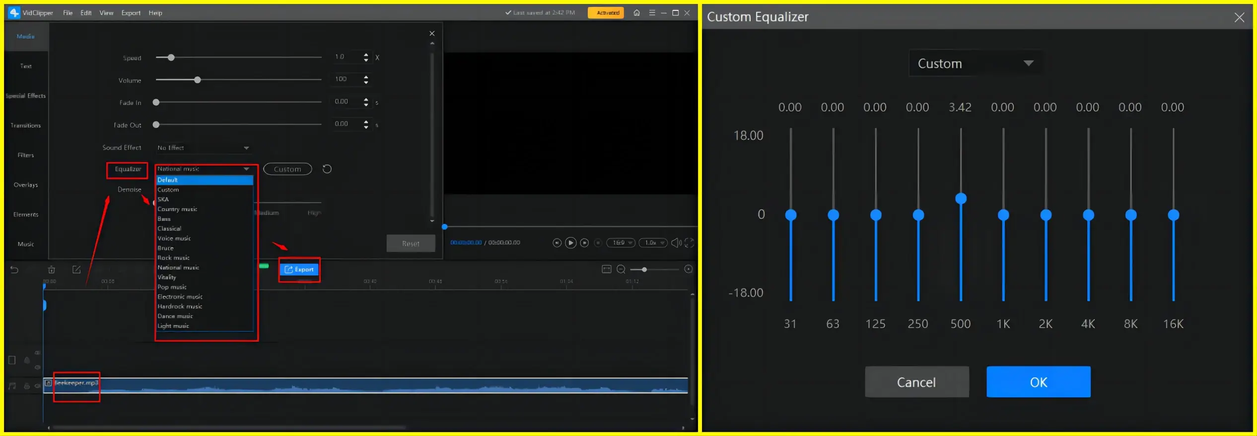 how to equalize audio of an audio file on windows with workintool vidclipper
