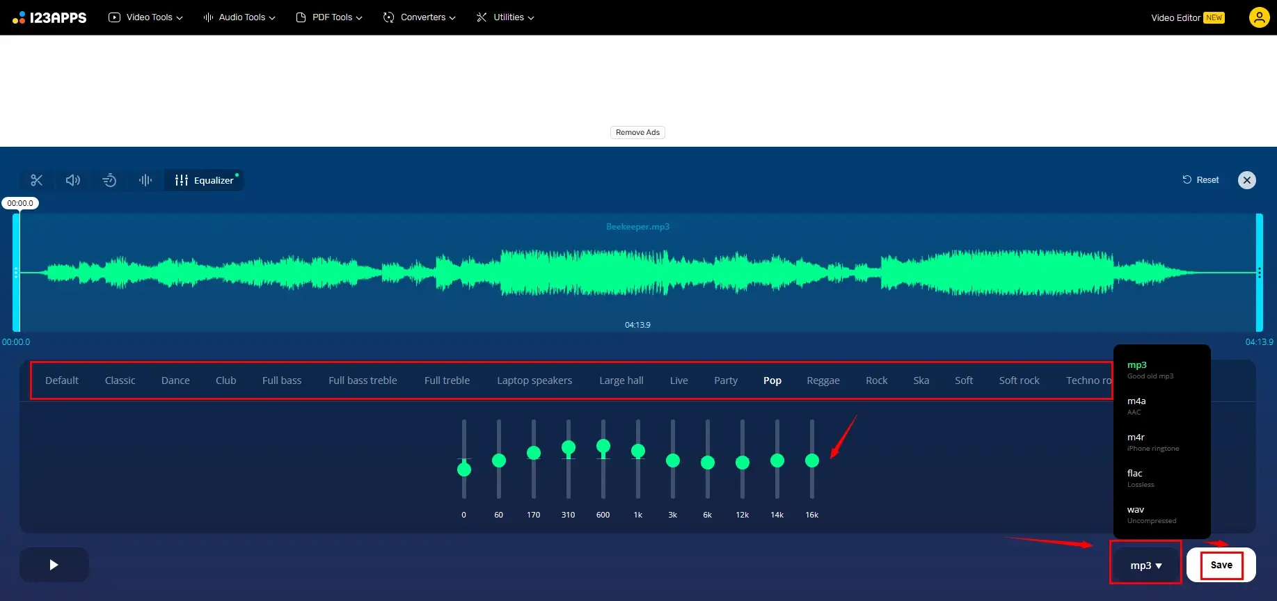 how to equalize audio online in 123 apps online audio equalizer