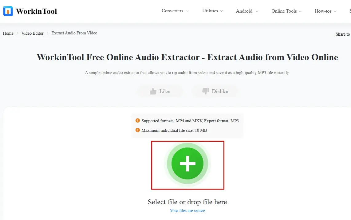 how to extract audio from a youtube video online with workintool online audio extractor 1