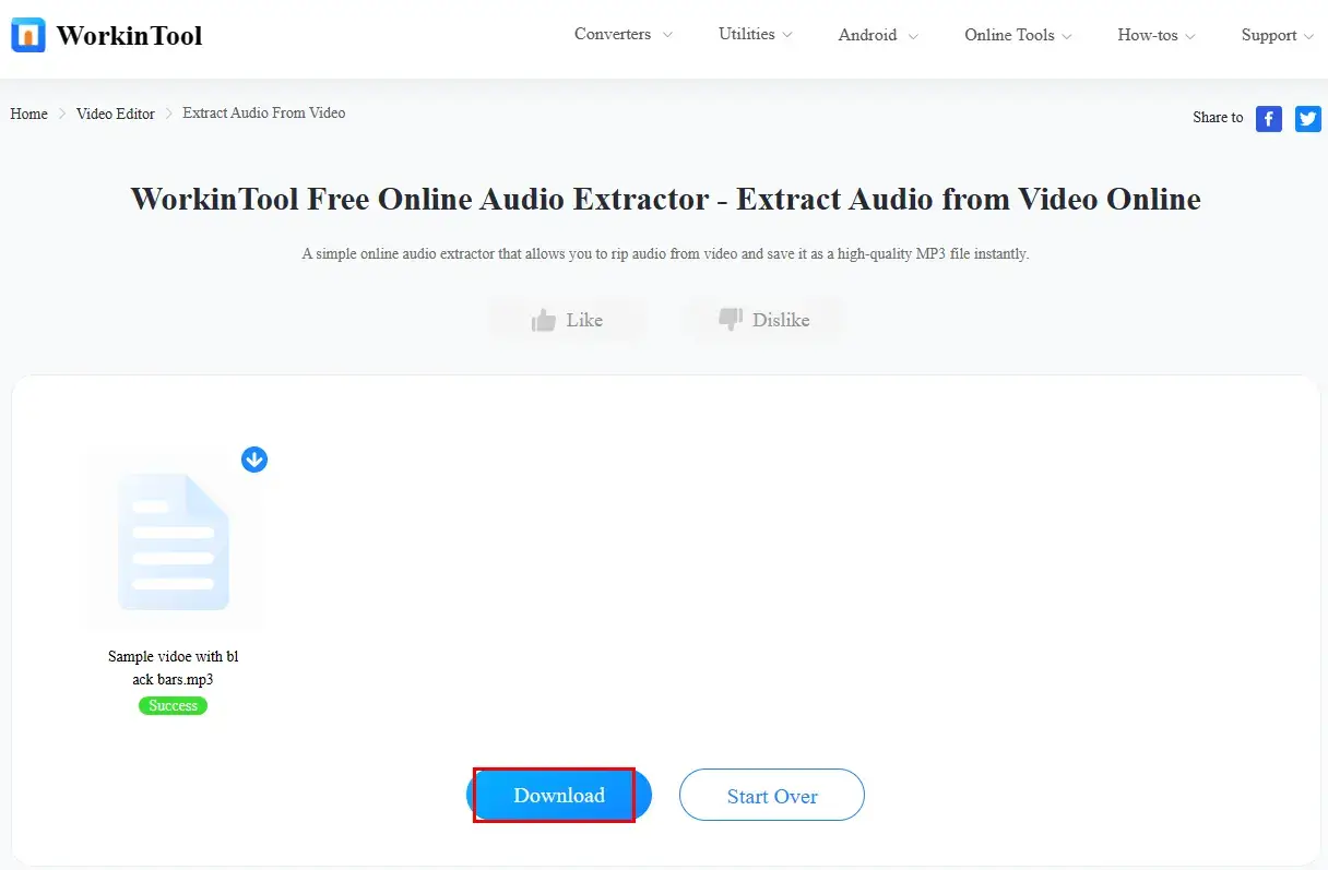 how to extract audio from a youtube video online with workintool online audio extractor 3