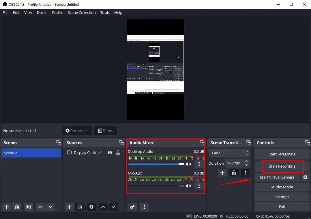 how to record verticial video on obs 2