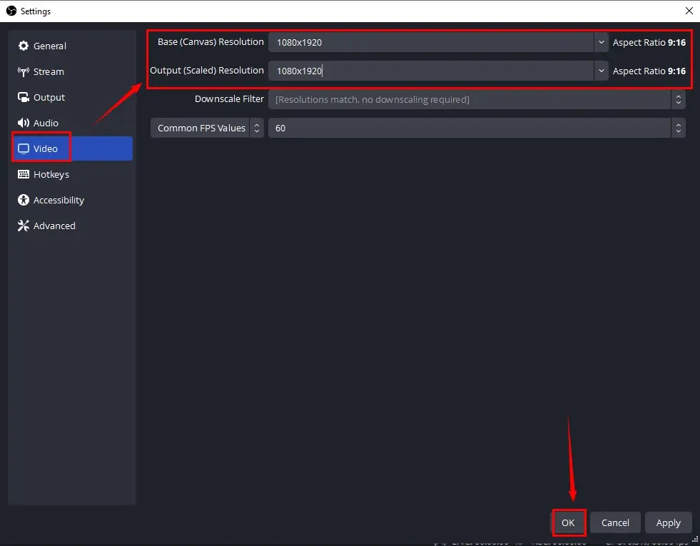 how to record verticial video on obs