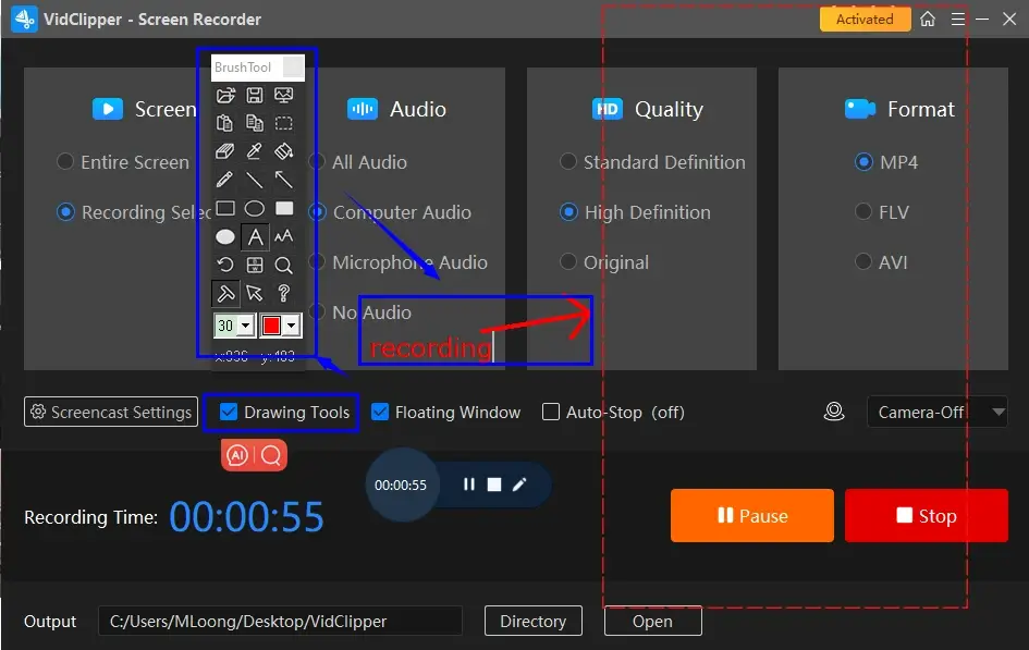 how to record verticial video on windows with workintool capture screen recorder drawing tool
