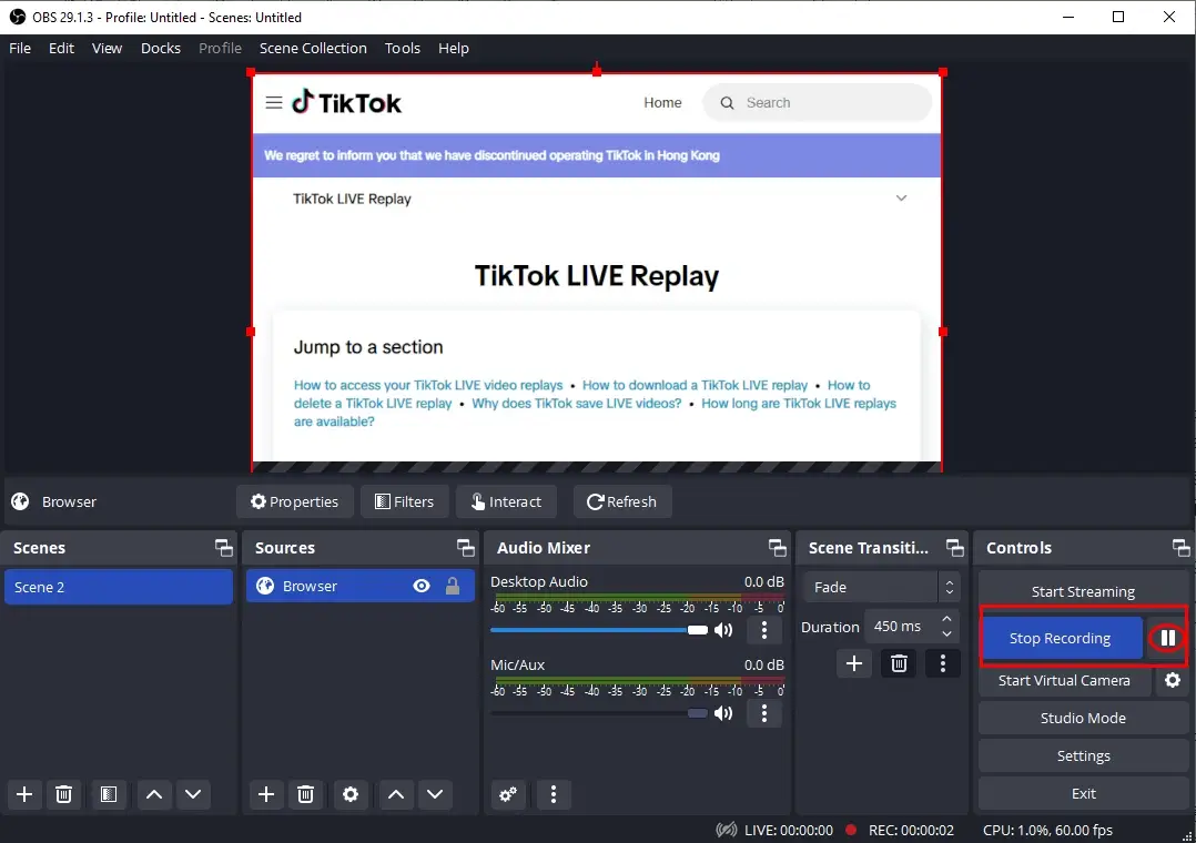 how to screen record on tiktok live in obs 3