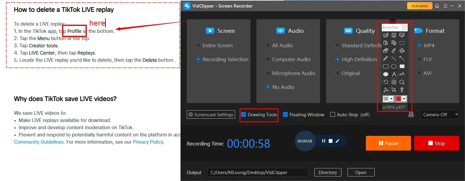 how to screen record on tiktok live in workintool vidclipper with drawing tool