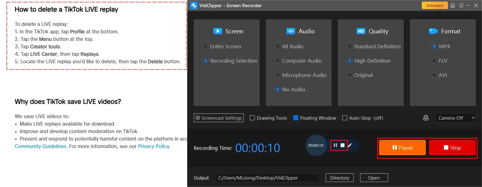 how to screen record on tiktok live in workintool vidclipper