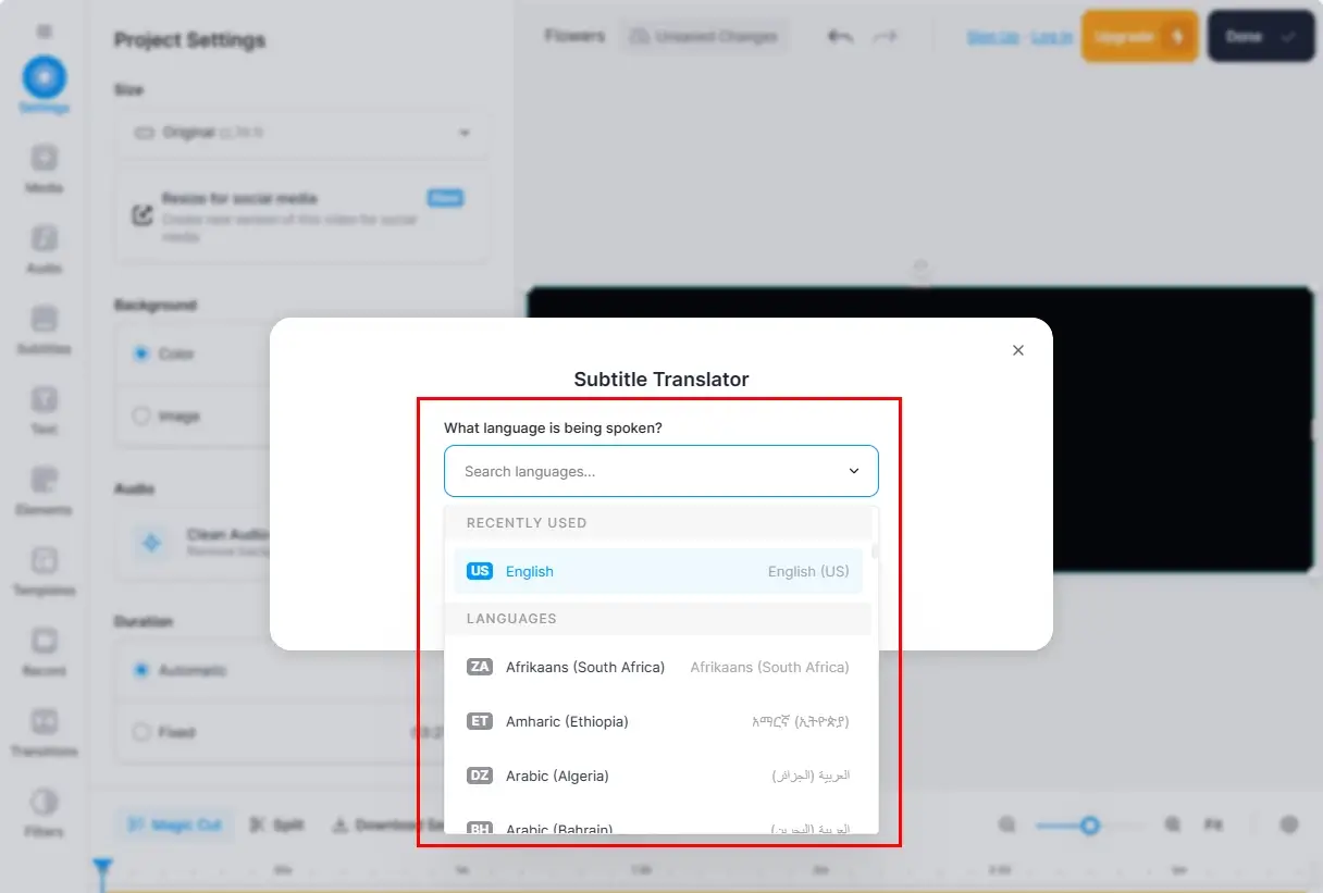how to translate a youtube video online through veed io
