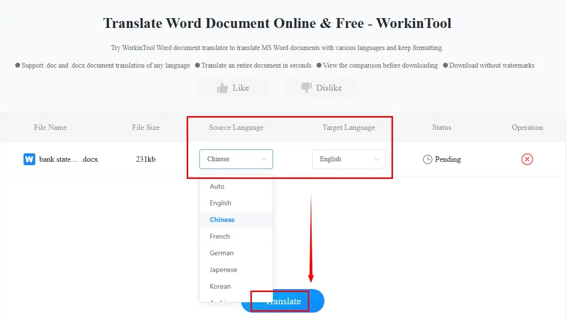 how to translate bank statements to english in word online word translator