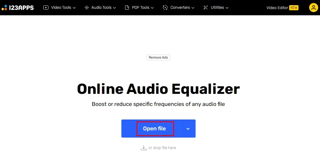 upload a file to 123 apps online audio equalizer
