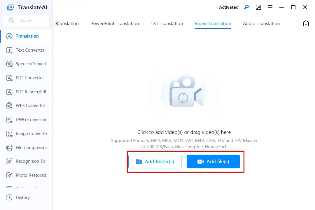 upload videos to workintool translateai